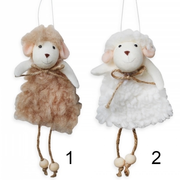 Ovečka závěs 15,5cm textil bílá hnědá